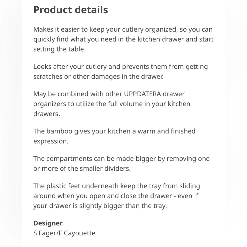 IKEA UPPDATERA Bamboo Flatware Tray Drawer Organizer 15x19.5”